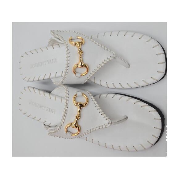 Robert Zur Thong Wedge Sandals White Leather Adjustable MSRP $295 Women's 11M - Picture 7 of 9